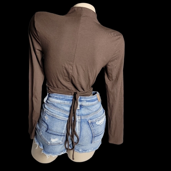 ASTR THE LABEL Reseda Long Sleeve Cutout Tie Waist Top in Brown - Picture 6 of 12